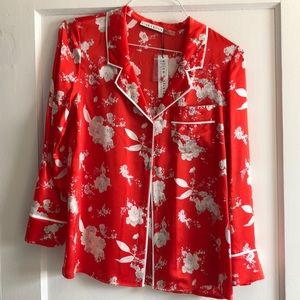 Alice + Olivia silk floral damask poppy print top